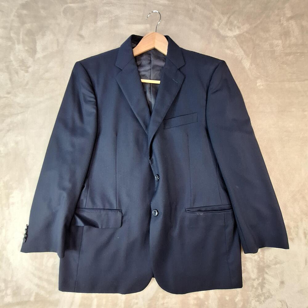 Jos A Bank Reserve Suit Jacket Mens 44 Blue Wool Herringbone Double Vent 2 Btn